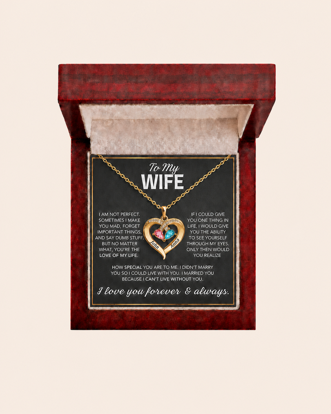 To My Wife — Birthstone Heart Necklace